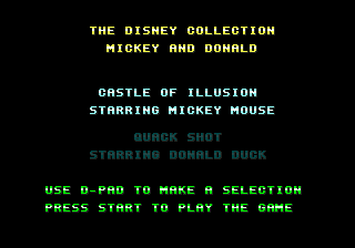 Disney Collection - Castle of Illusion & QuackShot Title Screen